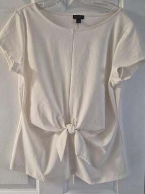 Ann Taylor Cream Tie-Front Short Sleeve Top